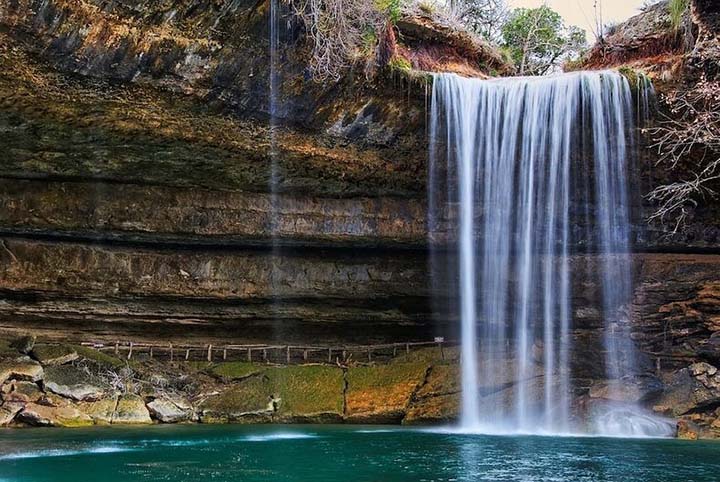 50 Feet Waterfall Flows into Hamilton Pool
